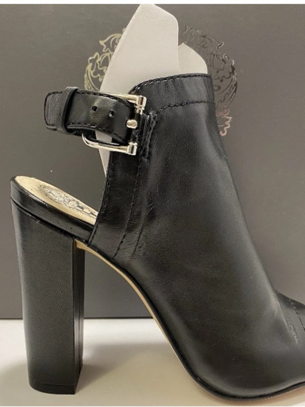 Vince Camuto Black Leather Peep Toe Booties Women’s shoes  High Heels Size 6 M